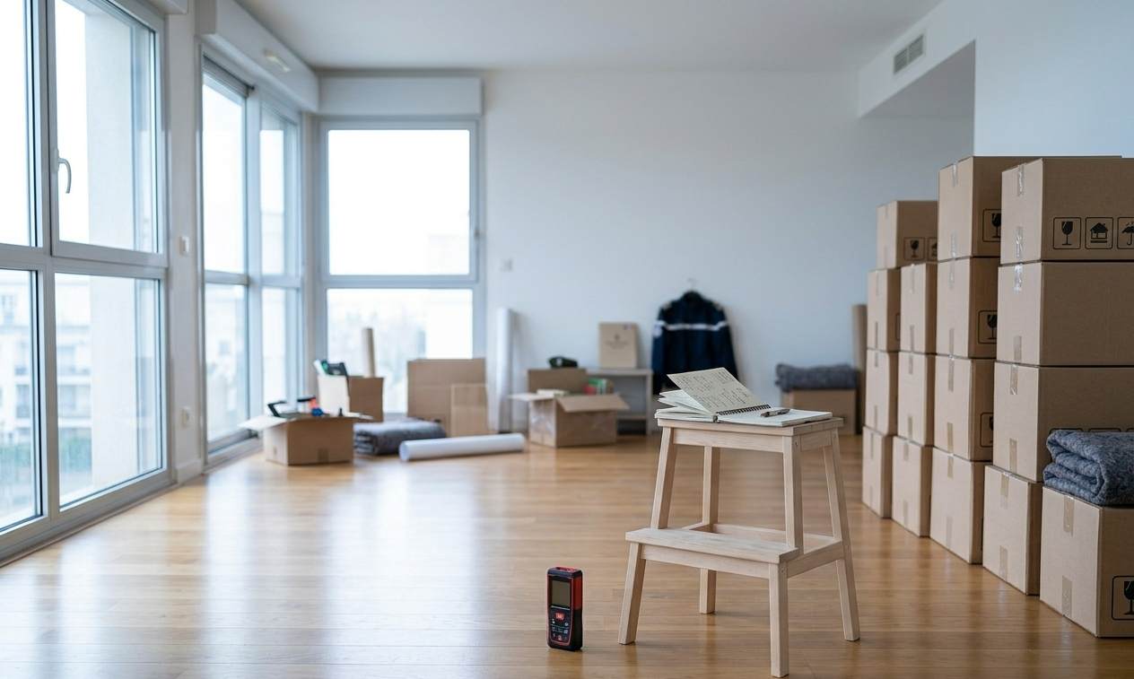 Mesure du volume dans un salon avant calcul de cubage pour une mutation militaire