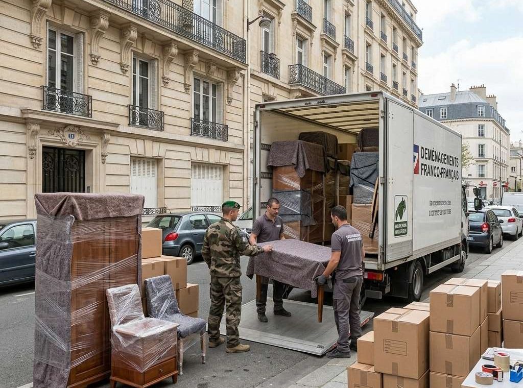 Chargement de mobilier protégé pour une mutation militaire au départ de l’Île-de-France