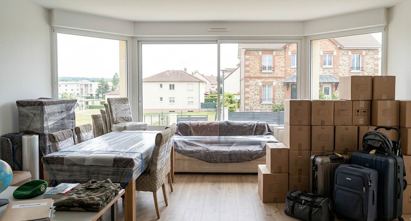 Valises et cartons préparés pour une mutation Outre-mer au départ de l’Île-de-France
